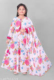 Printed net Georgette gown for girls aged 9-15, long sleeves, India-made fashion dress on hanger