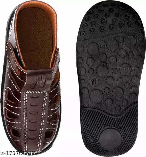 Brown synthetic leather casual kids shoes with Velcro fastening, perfect for boys and girls on active playtime