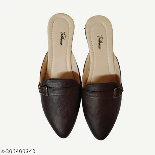 PU cherry side cross bellies flat mules for women & girls, comfortable office wear sandals with slip-on detail, daily wear jutti from India