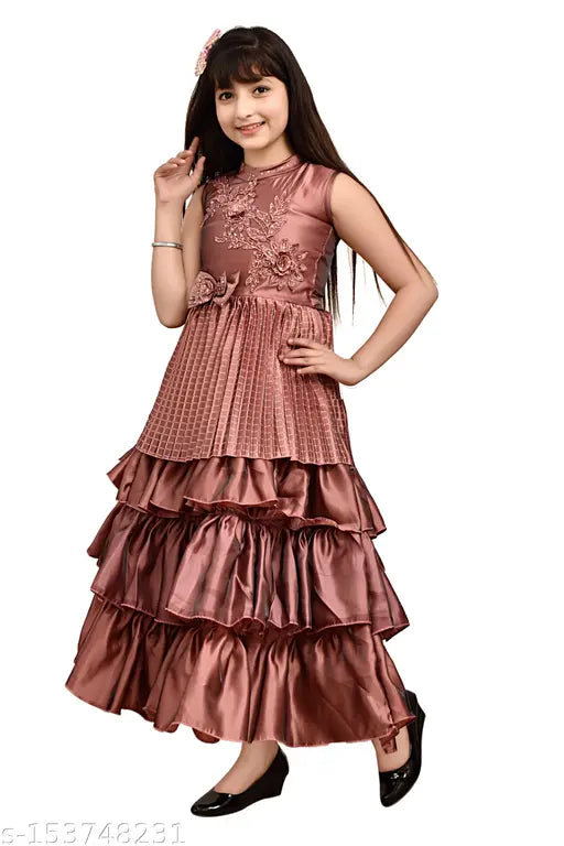 Pink silk sleeveless, embellished party dress for girls, trending now
