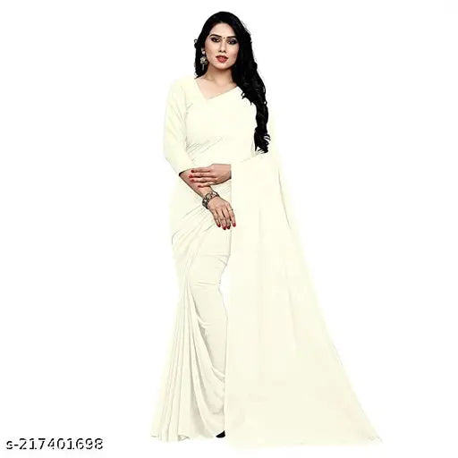 White georgette saree with matching blouse