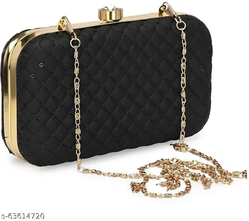 Black Craft fabric casual clutch handbag gold chain