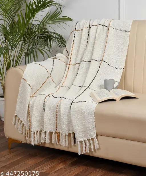 Multi grid patterned cotton throw, handwoven, checkered, 55"x60", made in India