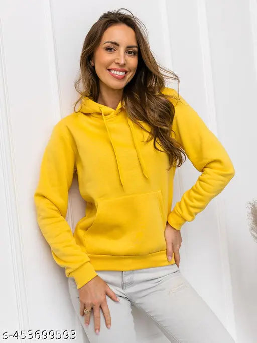 Lazychunks women's solid color cotton blend hooded sweatshirt, long sleeves, solid pattern, various sizes available