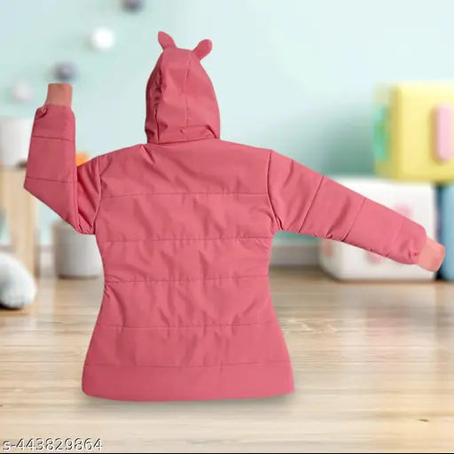 Printed girls' winter jacket for kids, cute design, colorful print, fashionable trendy wear, zip closure