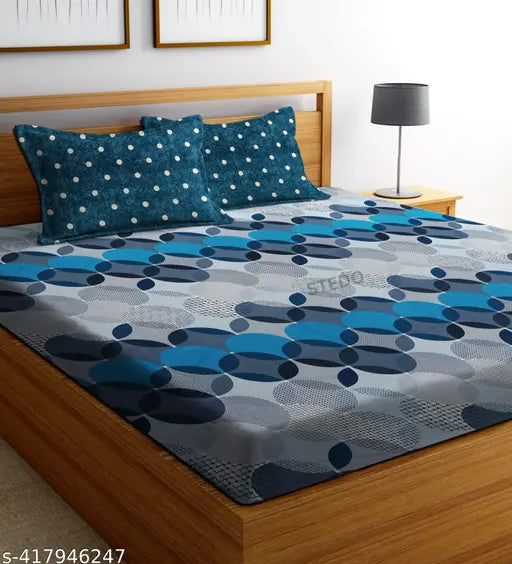 Superfine cotton double bed sheets with geometric print & 2 matching pillow covers, ideal for summer use