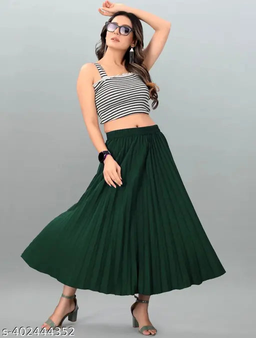 women's latest trending crepe skirt, solid pattern, sizes 28-34 inches, India origin