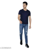 L blue cotton blend men's solid round neck t-shirts pack of 3 - Indian-made, breathable, sweat-free, casual wear