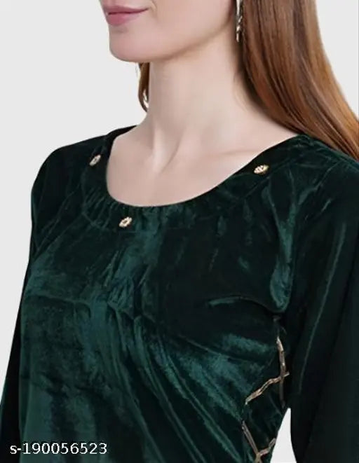 Velvet women's kurta & palazzos set - solid design, perfect for winter wear