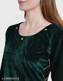 Velvet women's kurta & palazzos set - solid design, perfect for winter wear