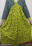 Trendy, long, rayon anarkali kurti with vibrant print in womens' ethnic wear, party wear