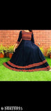 Black rayon embroidered gown with long sleeves and knee length