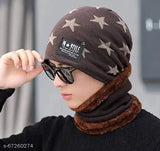 Arcylic winter beanie cap with neck warmer scarf, trendy design for men and women, soft fleece lining, one size fits most