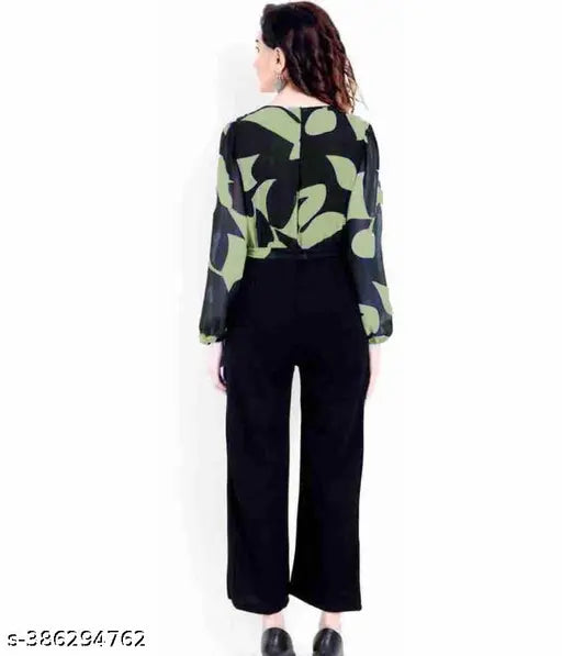 Indian georgette jumpsuit in solid color, long sleeves style