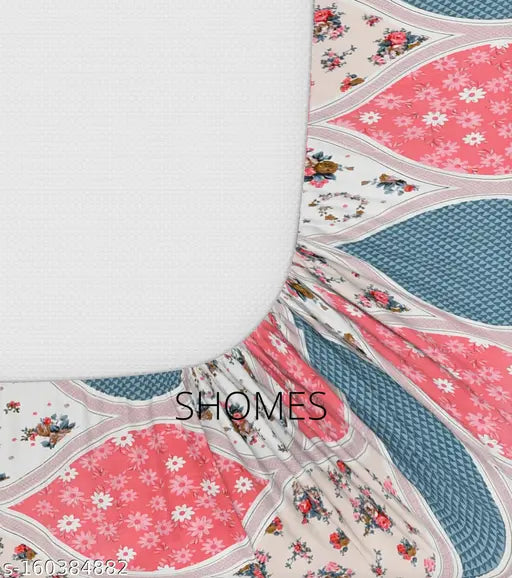 Soft Glace Cotton Feel Brushed Single Size Elastic Fitted Bedsheet with Pillow Cover, Indian-made premium quality floral printed fitted bedsheet set for adults