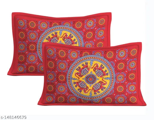 150TC Cotton Rajasthani Jaipuri Sanganeri Print Double Size Bedsheet with 2 Pillow Covers, ideal for AC rooms