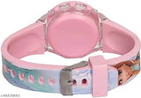 Digital pink kids watch with light up function, featuring a blue background design