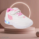 Lightweight outdoor sports shoes with a pink and white design, LED lights, velcro straps