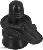 Brass trishul with 5 face Rudraksha and Lord Shiva at the top, standing on a black stone Shiv lingam, set against marble