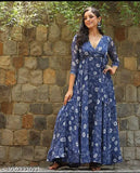 Trendy floral print rayon women's anarkali kurta, three-quarter sleeves, vibrant color palette