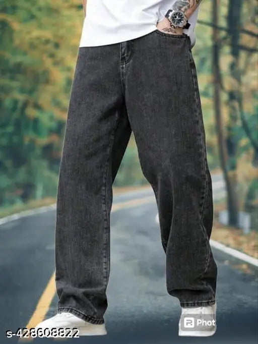 Black cotton baggy jeans men's