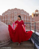 Red flared long-sleeved kurta ethnic Indian attire dupatta stylish versatile wardrobe