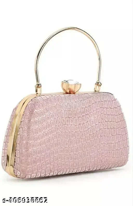 Pink snakeskin clutch with gold hardware