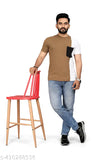 BeigeWhite colorblocked poly cotton round neck t-shirt for men, perfect for daily wear or small gatherings. Made in India