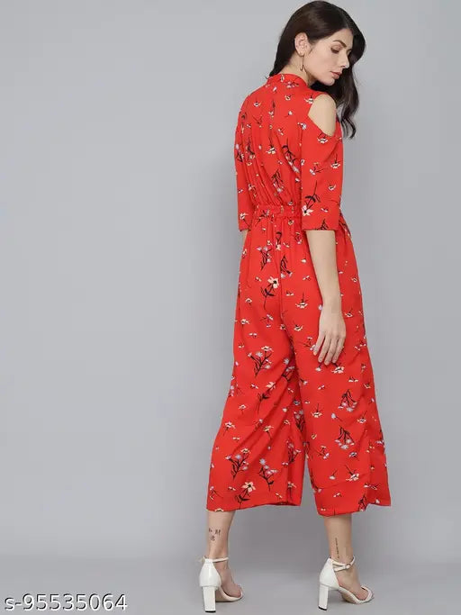 Yellow poly crepe three-quarter sleeve printed net women's jumpsuit by Dazzler Fashion, size S (34/52/34/46), India origin