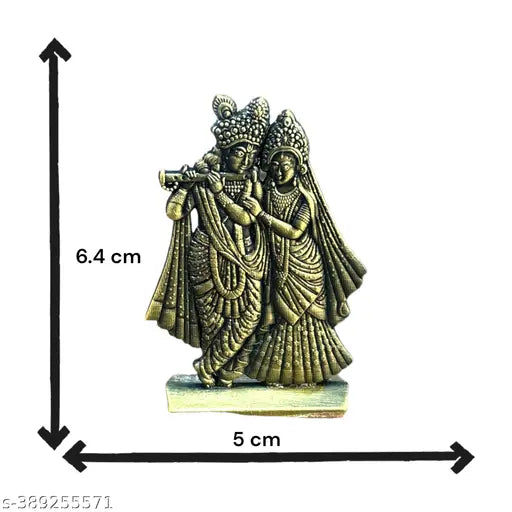 Oxidized gold Radha Krishna idol statue, 5cm x 6cm for car dashboard, Indian metal religious showpiece