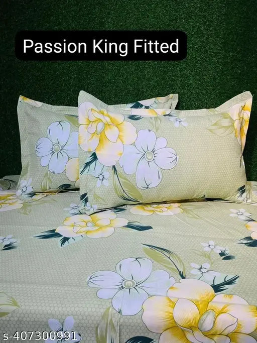 Glace cotton king elastic fitted bedsheet with floral pattern & 2 pillow covers, fits up to 8 inch mattress on double king-size bed, ideal for summer