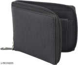 Black faux leather R.C wallet with 2 compartments, 3 card slots, and 1 coin pocket. Latest men's wallet design from India