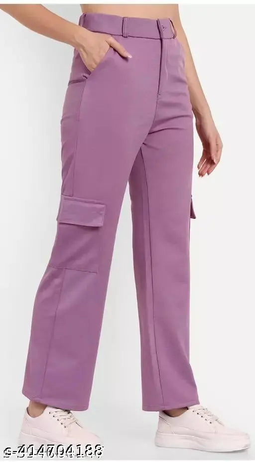 Purple cotton cargo pants, women's trendy professional wear