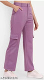 Purple cotton cargo pants, women's trendy professional wear