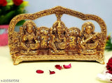 Metal Laxmi Ganesh Saraswati frame set, Indian god idols for home, temple, office, and gifting, 10.5x5.5x2.5 cm