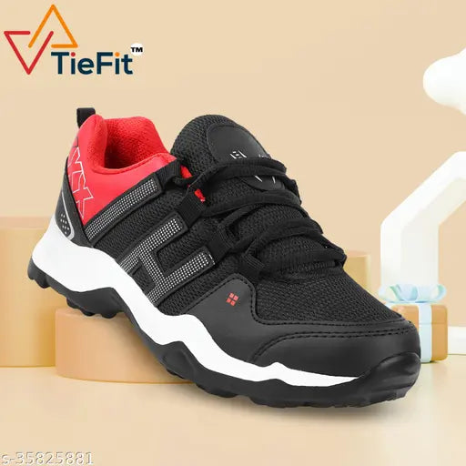 Black and red casual shoes with a white stripe on top