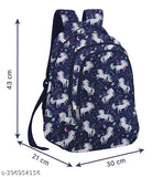 Blue polyester school backpack with flying unicorn design, suitable for class 1 to 8 students