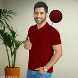 Maroon polo dot knit t-shirt collar neck cotton blend, stylish and artful for men and women on a clothing rack