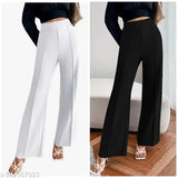 Women's fashion, stylish black pants with white panels, professional wear, premium fabric, Tazmique brand, versatile style