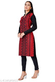 Black and red patterned women's long-sleeve woolen kurti