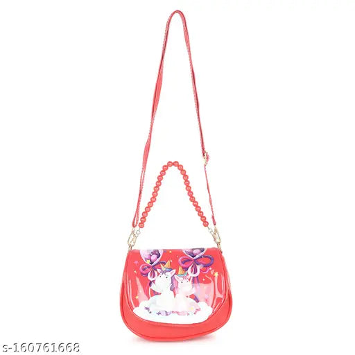 Colorful crossbody purse with a girl cartoon character, shoulder strap