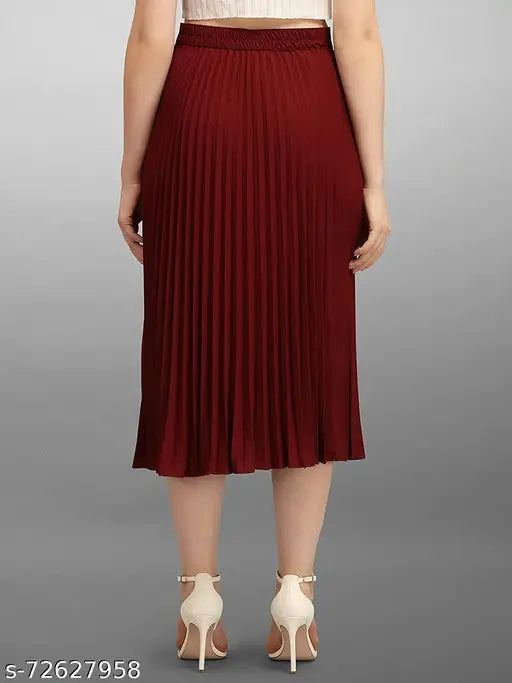 Burgundy women's midi skirt, pleated design