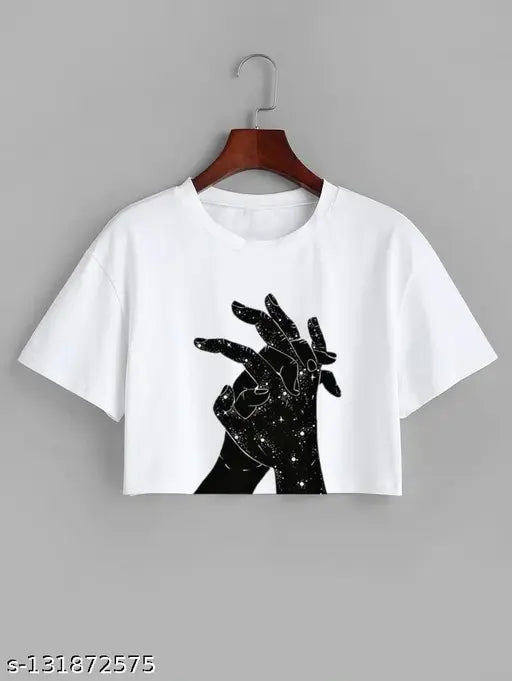 Girls' digital printed Lycra short sleeve t-shirt with vibrant pattern, high-quality for girls aged 10. Made in India