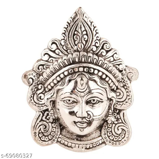 Exquisite brass Durga Maa/Kali Maa sculpture, traditional-modern fusion design, silver-finished wall hanging for home decor or spiritual practice