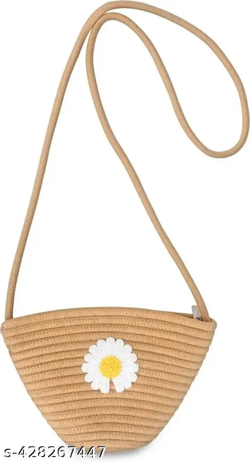 Straw bag with white flower, trendy accessory for girls