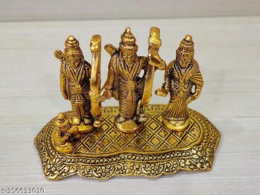 Metal Hindu Religious Idols Set: Ram Sita Laxman Hanuman Murti for Diwali Decoration, 18cm x 13cm x 8cm