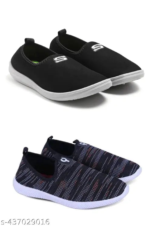 Two-tone women's sneakers, black and red, athletic style with white soles, comfortable design