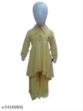 Stylish chiffon A-line kurta plazzo, solid pattern, long sleeves, 5-6 years size