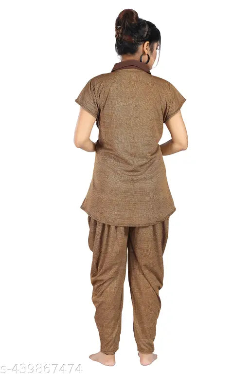 Women's polyester maternity dhoti top nightsuit with invisible zip, solid color nightwear for comfortable lounge wear