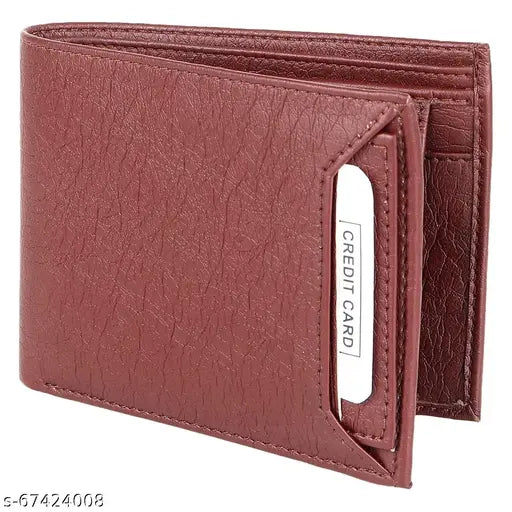Tan Brown faux leather men's wallet, compact design with 2 compartments